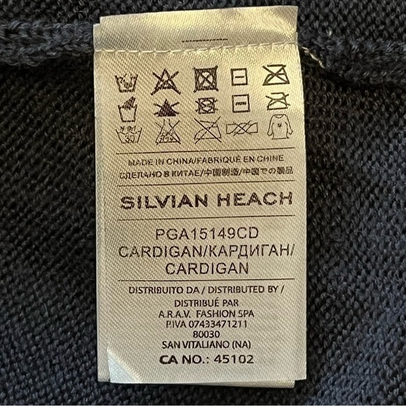 Silvian Heach Black and Blue Wool Blend Faux Leather Cardigan Women’s Medium - Picture 11 of 12